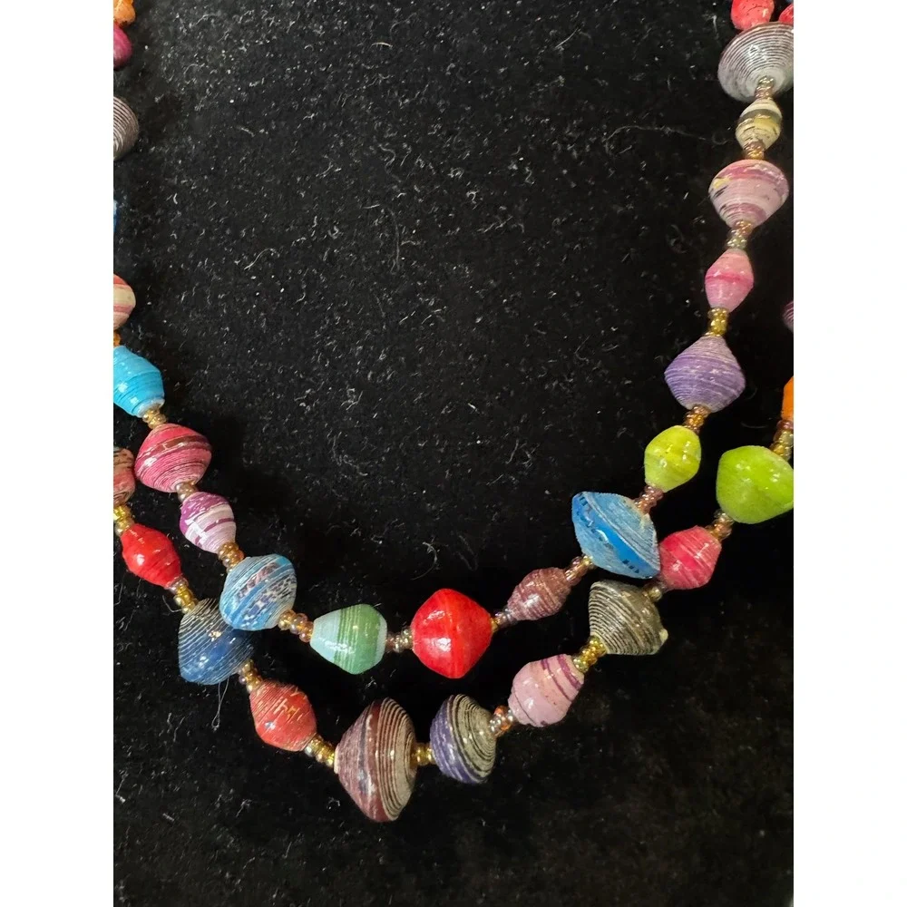 Handmade Colorful Paper Bead Long Strand Necklace - Statement‎ Jewelry